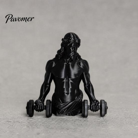 Compact Gym Sculpture 3D Printed Muscle Man Figurine with Dumbbells, Mini Desk Decor for Home Office Lightweight Workout Shelf, Matte Black