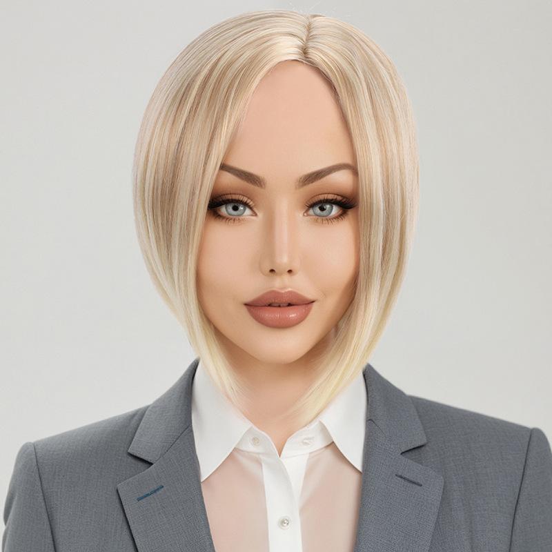 Light Blonde Short Hair Synthetic Straight Wig for Women Daily Cosplay Use Heat Resistant Fibre