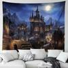Castle Full Moon Night Tapestry Wolf Fantasy Medieval Town Wall Hangings Tapestry for Bedroom Living Room Office Dorm Man Cave