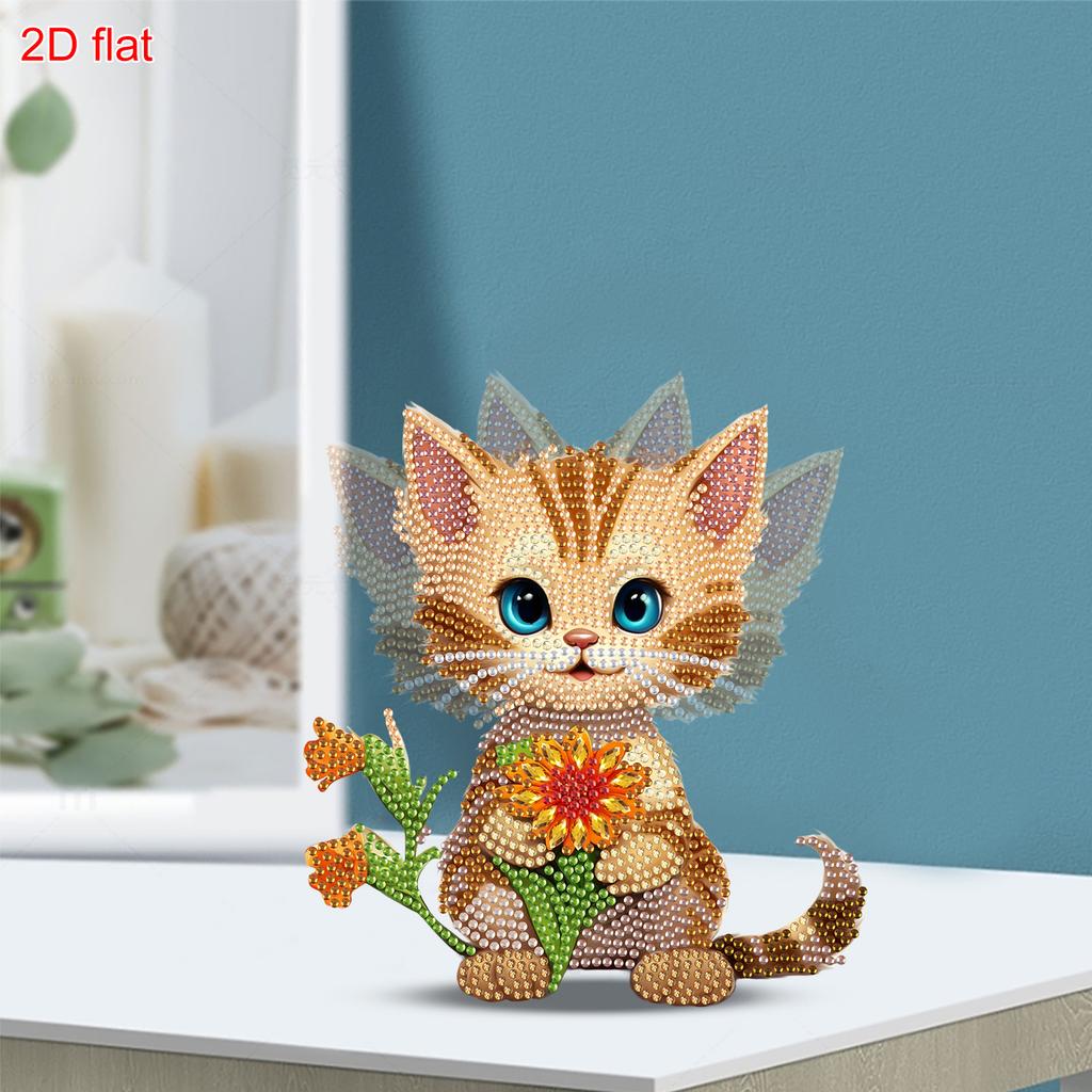 2D Flat DIY Cat Acrylic Shaking Head Diamond Painting Desktop Ornaments Kit for Adults/Beginners Gift Idea Home Decor