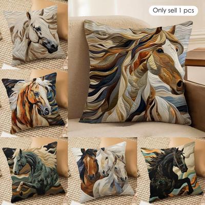 Printing Stylish Horse Cushion Cover Soft Plush Fabric DoubleSided Printed Sofa Cushion Cover for All Seasons Home Decor Gift