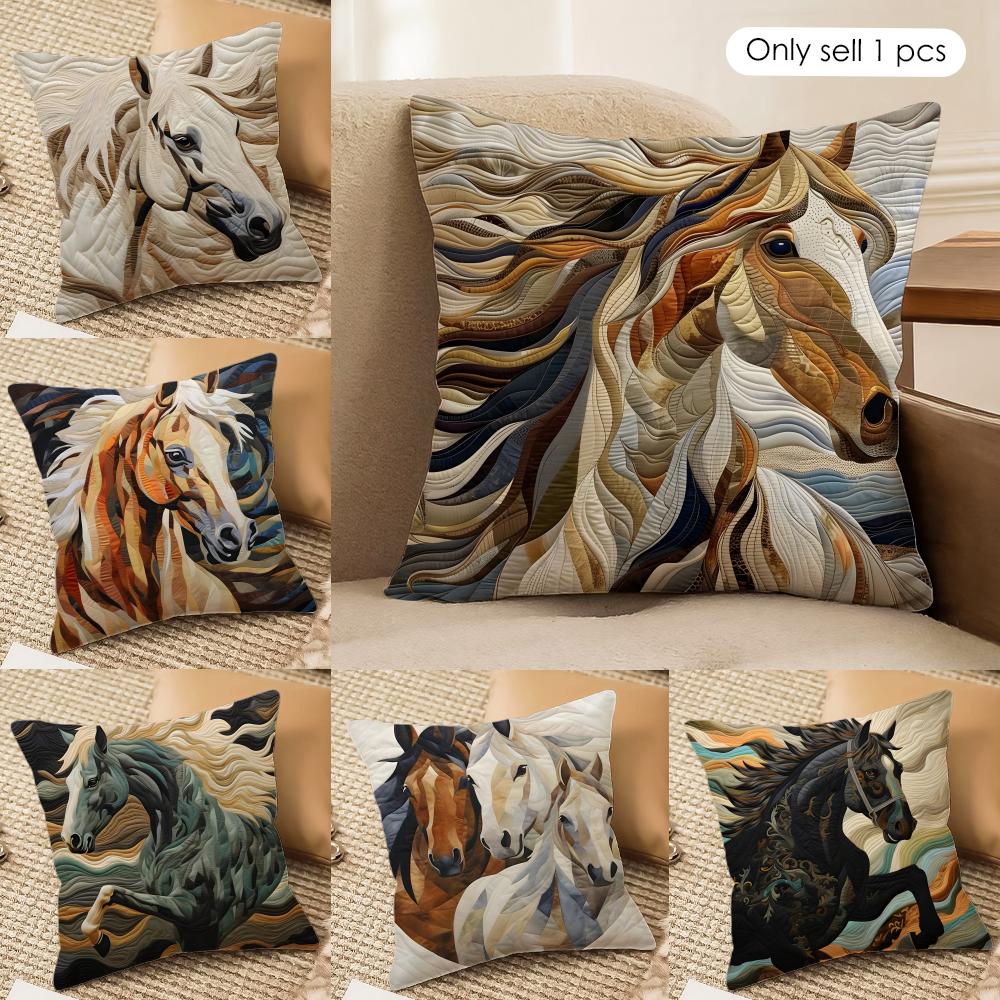 Printing Stylish Horse Cushion Cover Soft Plush Fabric DoubleSided Printed Sofa Cushion Cover for All Seasons Home Decor Gift