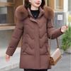 Plus Size Middle Age Women Winter Coats Hooded Faux Fur Collar Elegant Thick Warm Parkas Female Jackets