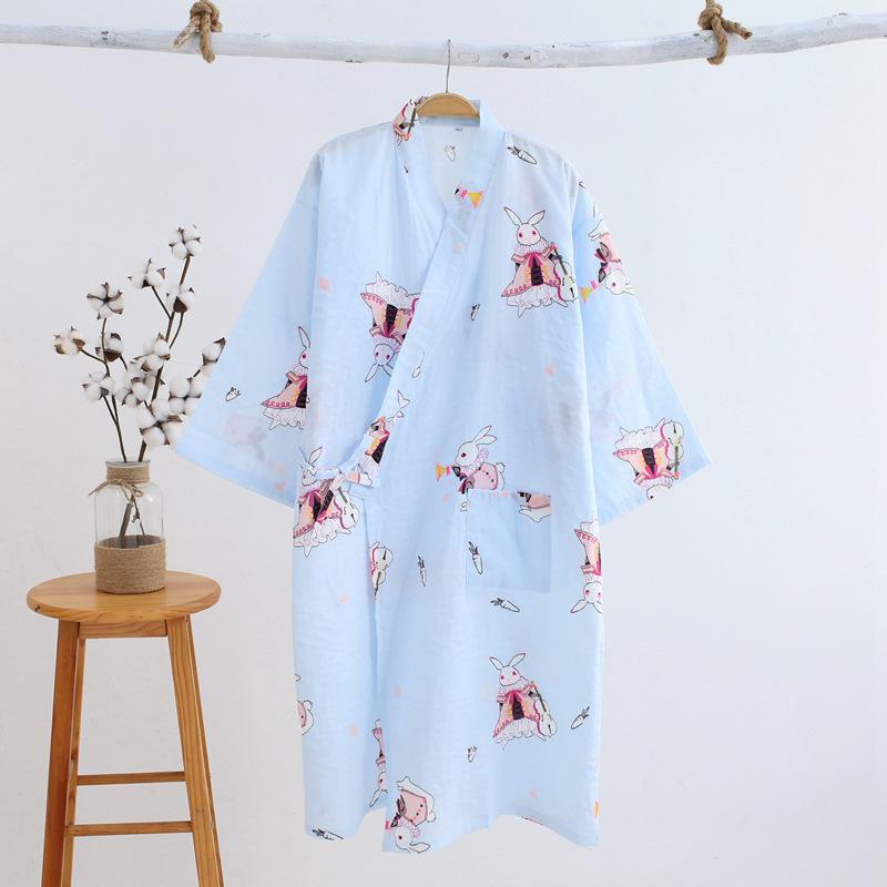 Summer Japanesestyle Kimono Pajamas New 100 Cotton Gauze Pajamas Nightgown Ladies Spa Yukata Homewear Long Pajamas Women