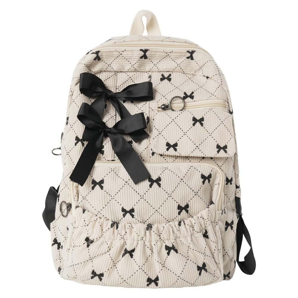 Silk Design Corduroy Bow Backpack Casual Large Capacity Backpack Students School Bag Daily