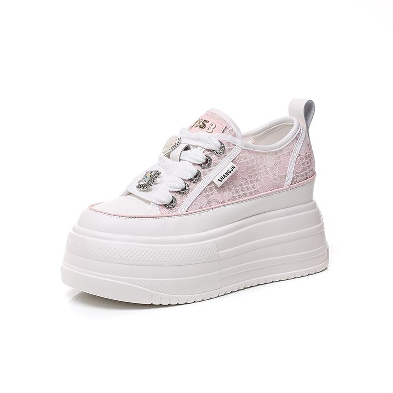 Little White Shoes Women's Summer Thin New Mesh Breathable Board Shoes Thick Sole Within Cm Height Increase Fisherman Shoes