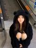 Slightly Plump Plus Size Lambswool Teddy Bear Coat with Black Bear Ears - Thick Fluffy Hooded Overcoat for Autumn and Winter