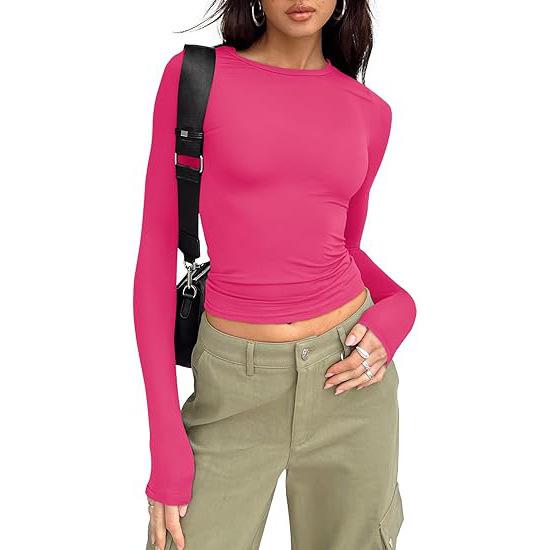 Autumn Long-Sleeve Slimming Pullover: Women's Round Neck Top