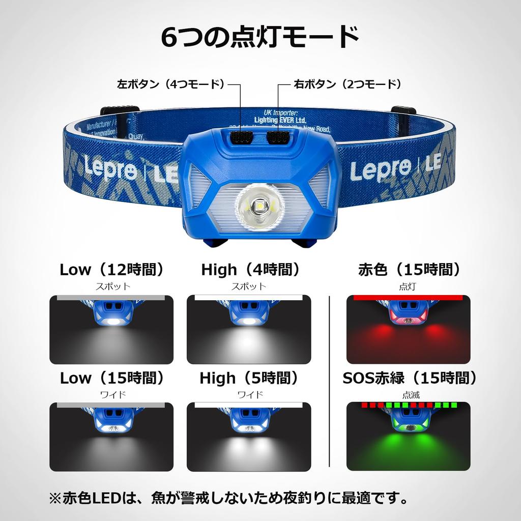 Lepro Rechargeable 300 Lumens LED Set of 2 Red Hours of IPX4 Ideal for Night Outdoor and Power Compact and Lightweight USB-C Headlamp, High-Brightness