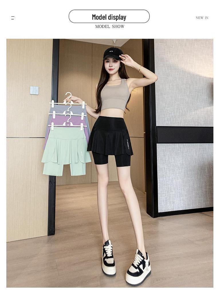 Women's Plus Size Summer Cycling Yoga Skirt Pants with Pockets – Lightweight Fake Two-Piece Design