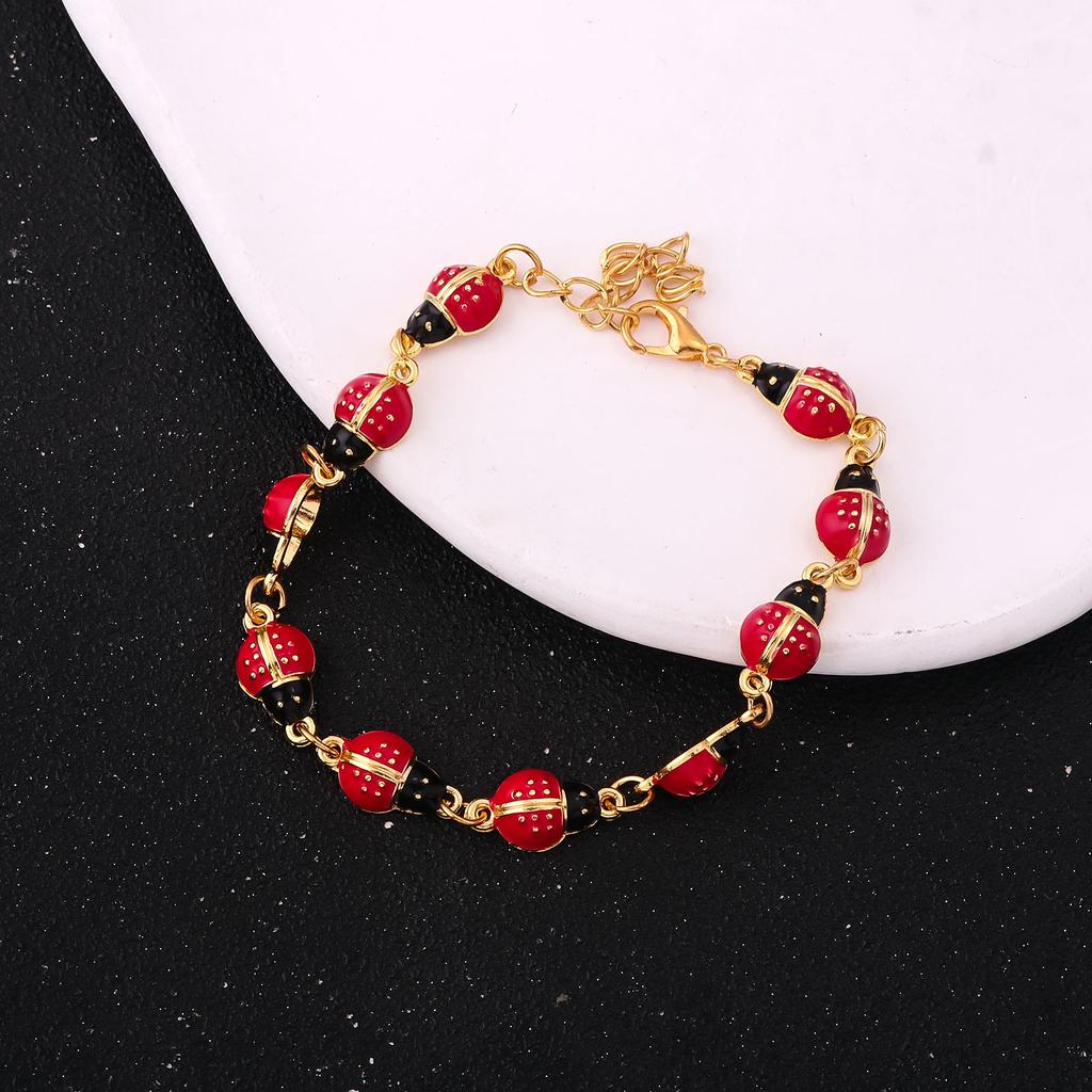 Fashion Charm Cute Seven Star Ladybug Autumn Chrysanthemum Red Insect Connection Bracelet Women Party Music Jewelry Accessories