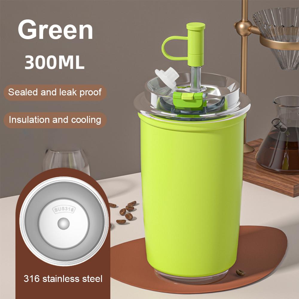300ML Stainless Steel Coffee Cup With Straw Travel Insulated Water Bottle For Tea Coffee Mugs Leakproof Thermos Mug BPA Free