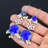 Daughters Day Deal Blue Sapphire Gemstone Drop Wife Earrings 925 Sterling Silver