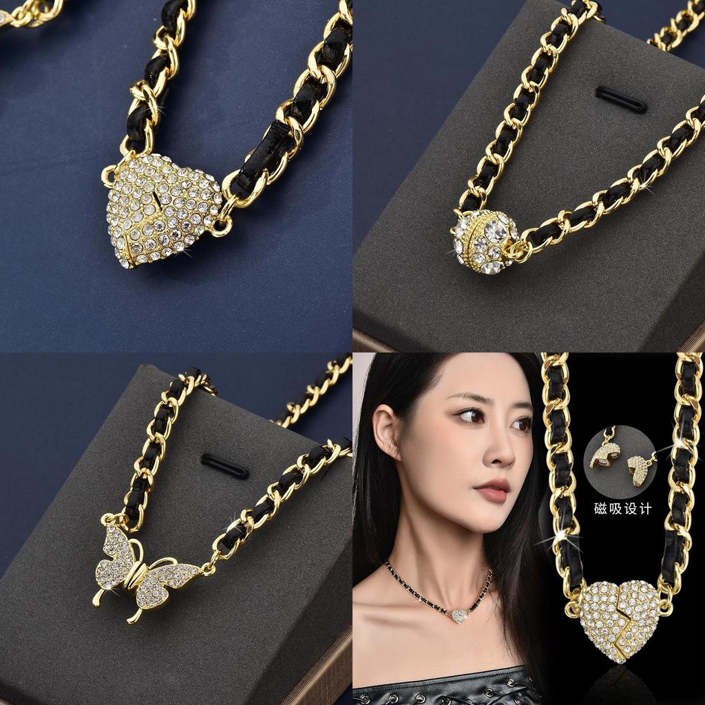 Elegant Heart Shaped Magnetic Necklace For Women With Sparkling Rhinestone Detail