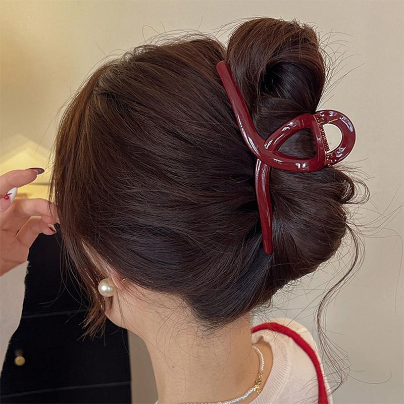 Women Large Dark Red Color Hair Claws Barrettes Hairpins Plastic Ponytail Hair Clips Girls Senior Hair Shark Clip Accessories