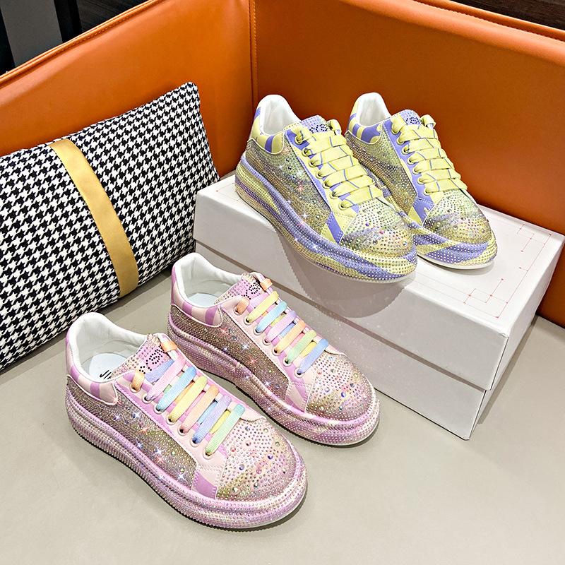 

Gypsy rhinestone casual casual women s shoes autumn new personalized trend color matching rainbow design board shoes 35 рожевий