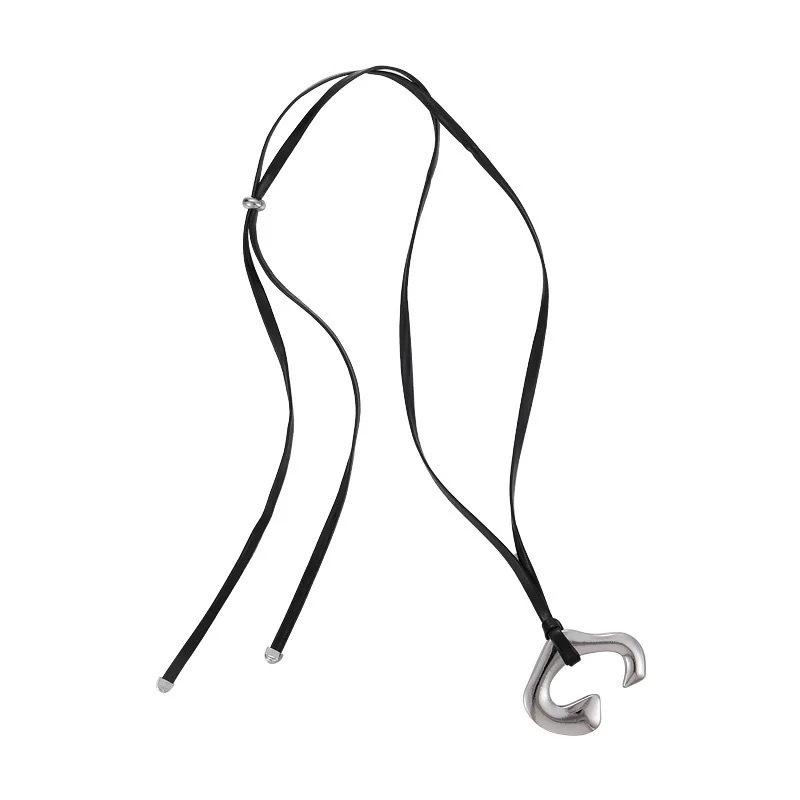 Korean Heart Comb Black Drawstring Necklace - Women's Fashion Choker Chain