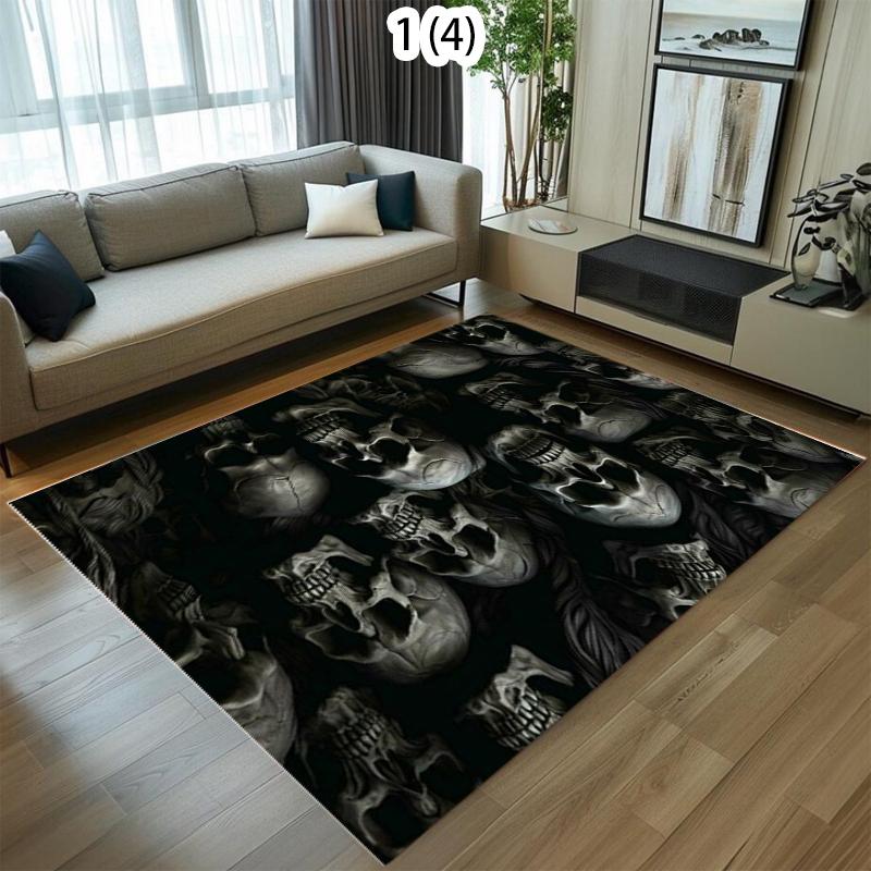 3D Gothic Horror Skull Carpet Rug for Home Living Room Bedroom Sofa Playroom Doormat Decor ,Kid Game Area Rug Non-slip Floor Mat