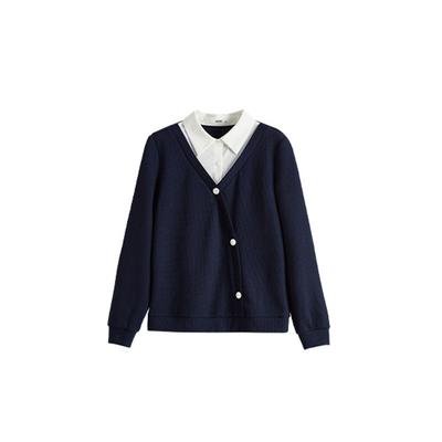 Neuer Herbststil Gestapeltes Hemdkragen Waffel-Sweatshirt Fake Zweiteiliges Oberteil