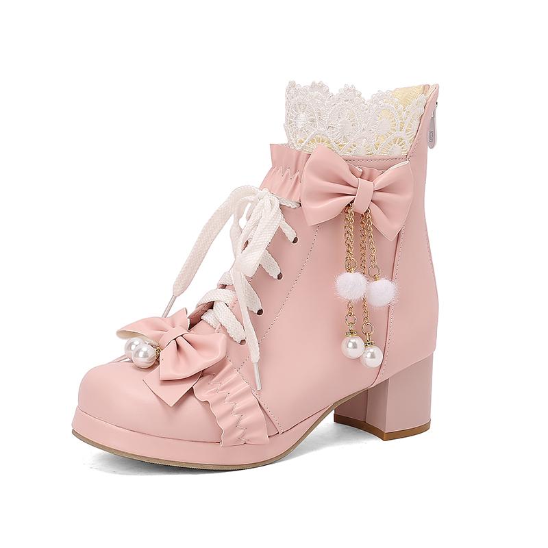 Women Goth Lolita Platform Boots Chunky High Heels Ankle Boots Lace Buckle Gothic Cosplay Booties Zipper Punk Shoes