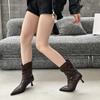 Französische spitze High-Heel-Kurzstiefel Damenschuhe 2025 neu Herbst und Winter Temperament plissierte geraffte Stiefel Stiletto Nieten kleine nackte Stiefel