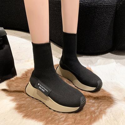 Women's Socks and Boots 2025 Autumn and Winter New Fly-woven Women's Boots Casual High Elastic Thick-soled Short Boots Martin Boots Women's