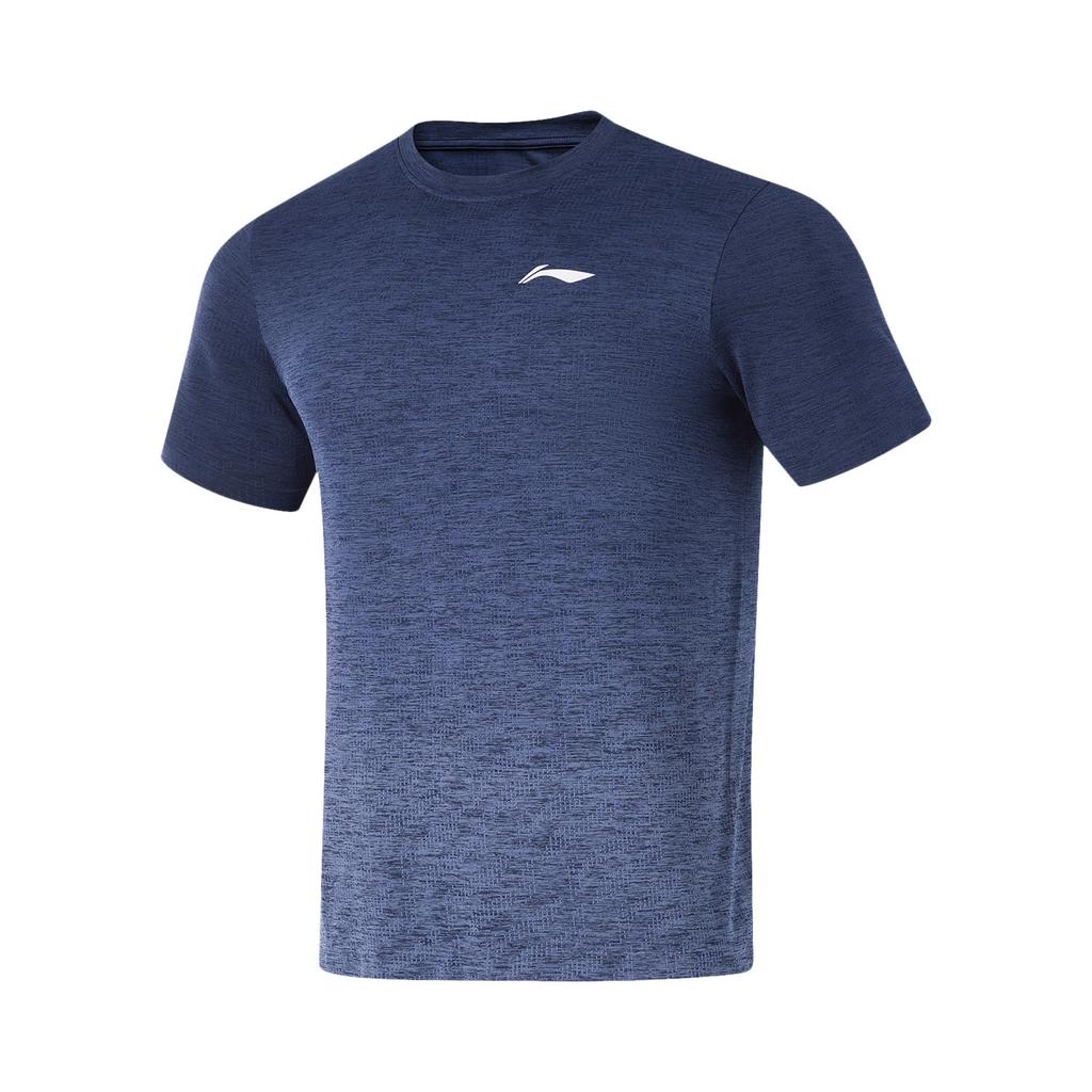 Li-Ning Comfortable Simple Breathable Outdoor Casual Fitness Short Sleeve T-Shirt Men Tops Deep-Navy-Blue Sky-Blue-Gradient AHSU817-3
