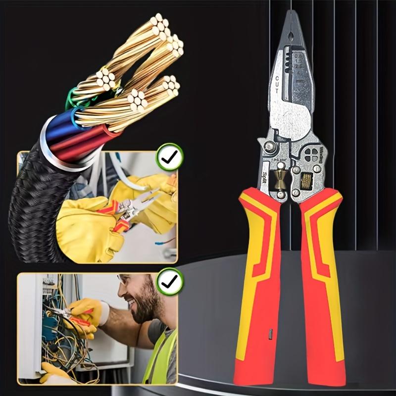 9-in-1 Multifunctional Wire Stripping Pliers with Voltage Tester, Wire Stripper/Cutter/Crimper Tool for Electrical Maintenance