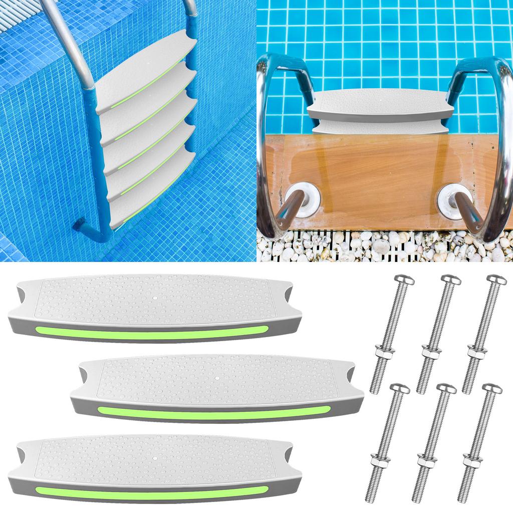 3 Pcs Pool Ladder Steps Replacement 18" Plastic Universal Heavy Duty Side Night Light Swimming Rung Step Pool Ladder With Screws