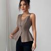 Women Minimalist V-Neck Sleeveless Slim Fit Blouse