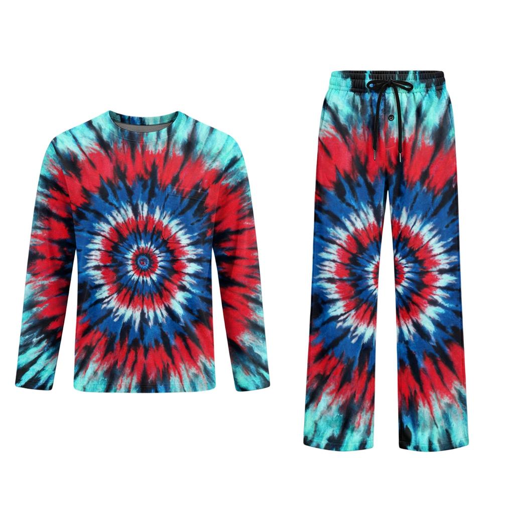 Men's Long Sleeve Pajama Set with Button Crotch and Elastic Drawstring Waist for Home Comfort