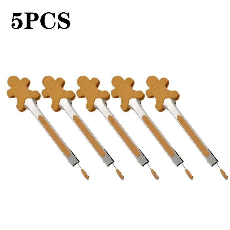 1-10PCS Christmas Silicone Stainless Steel Food Tongs High-Temperature Resistant Non-Stick BBQ Steak Grill Tongs for Home Use