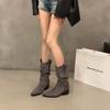 High Heel Pointed Suede Martin Boots Pile Medium Tube Knight Boots Damenstiefel 2025 Frühling und Herbst V-Ausschnitt Skinny Kurze Stiefel