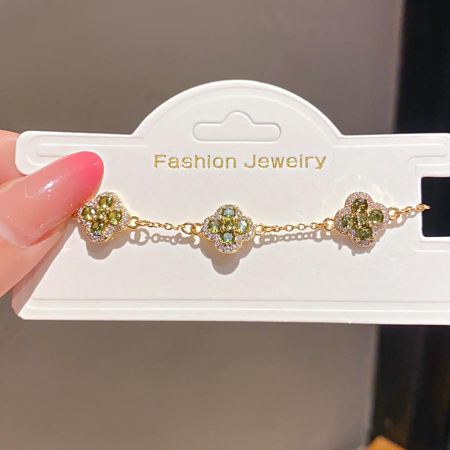 18k Gold Plated Zircon Lucky Clover Flower Bracelet For Women Gift