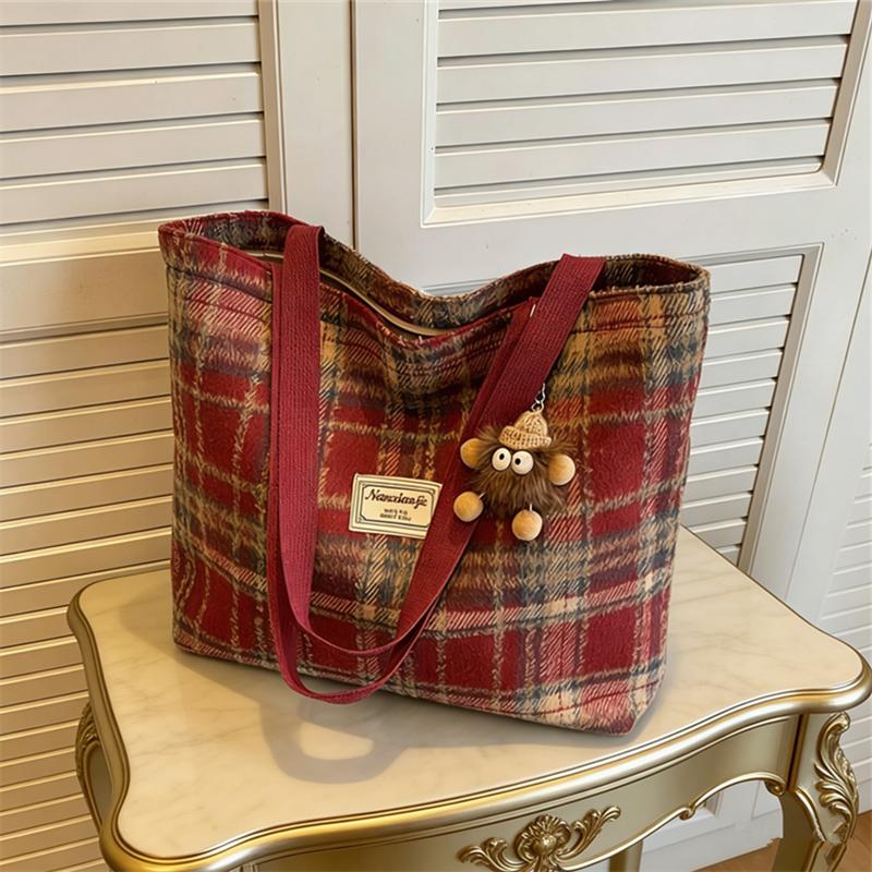 Cozy Soft Wool Plaid Handbags Shoulder Bags, Vintage Soft Plaid Tote Bag, Perfect for Daily Shopping, Commuting, Casual Outings