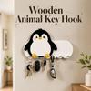 Cartoon Adhesive Key Holder Wooden Wall-mount Hanger Lovely Animal Key Hook  Hallway