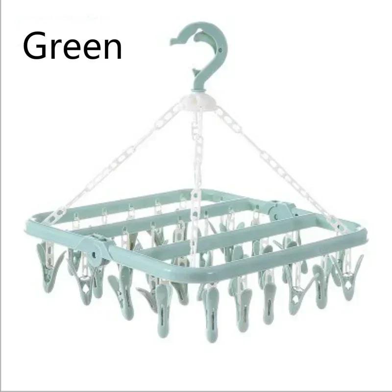 Household Portable 32 Clips Folding Clothes Hanger Dryer Windproof Socks Underwear Drying Rack Organizer Laundry Racks Storage