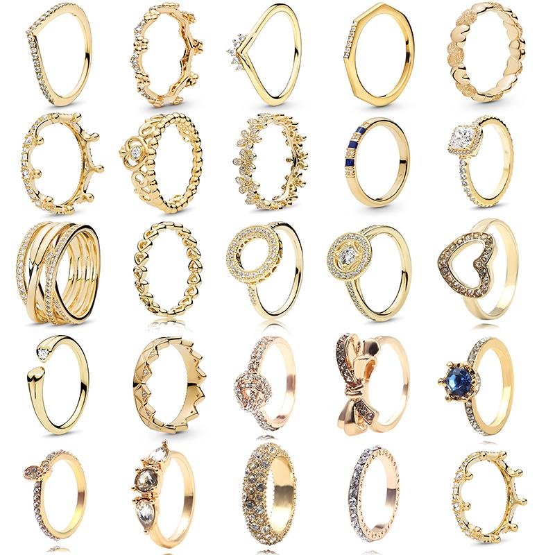 Anel Empilhável Cor Ouro Estilo Europeu Coroa Flor Anel de Dedo Para Mulheres Esposa Joia de Casamento Noivado Oferta Especial