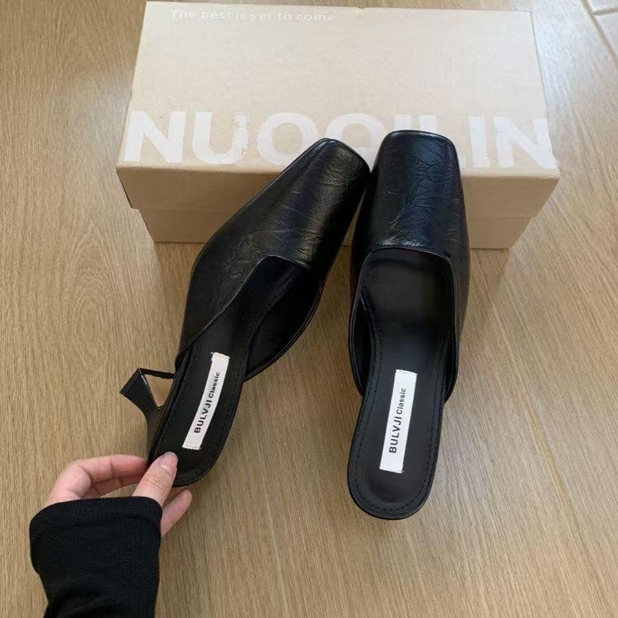 2025 half slippers French fairy temperament women spring and summer wear new thick heel sandals Muller high heel