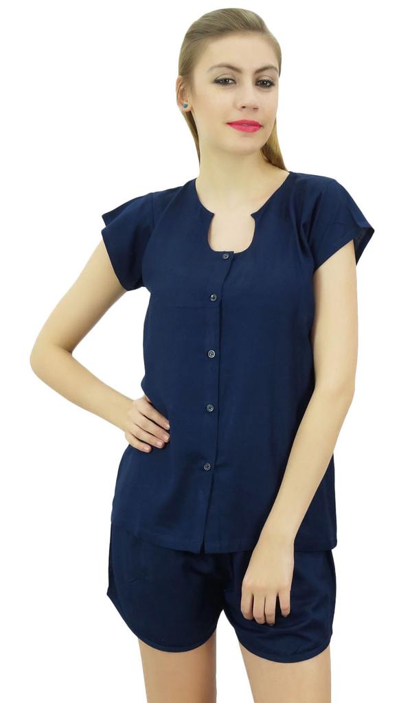Bimba Womens Black Buttondown Pj 2-Piece Set Shirt & Shorts Night Dress-10