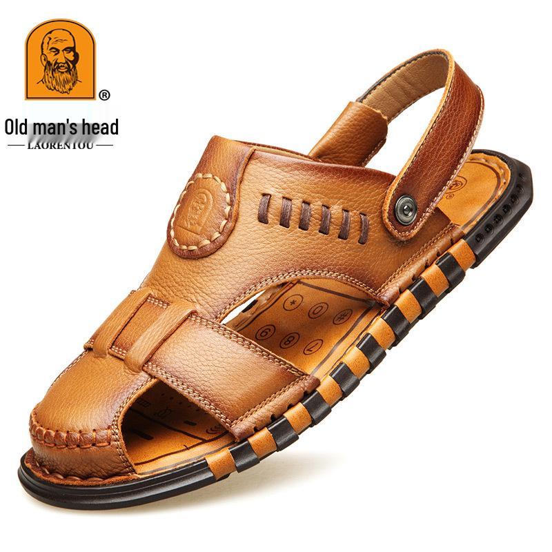 Men s Genuine Leather Closed-Toe Sandals - Breathable, Slip-On Beach Shoes for Summer 39