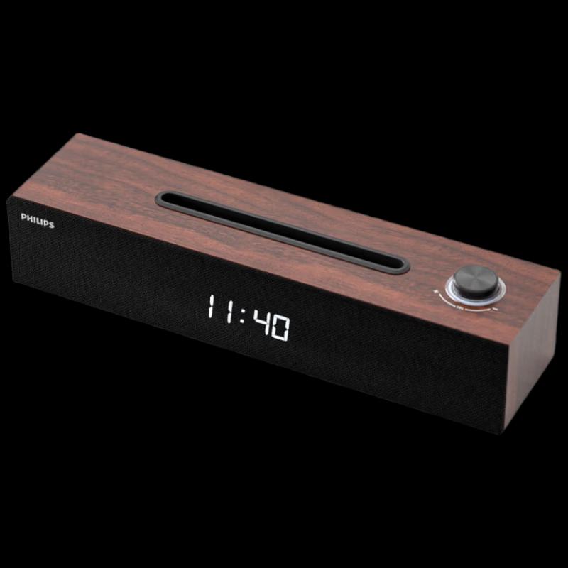 Philips SPA3809 Holz-Schreibtisch-Bluetooth-Lautsprecher mit Uhr