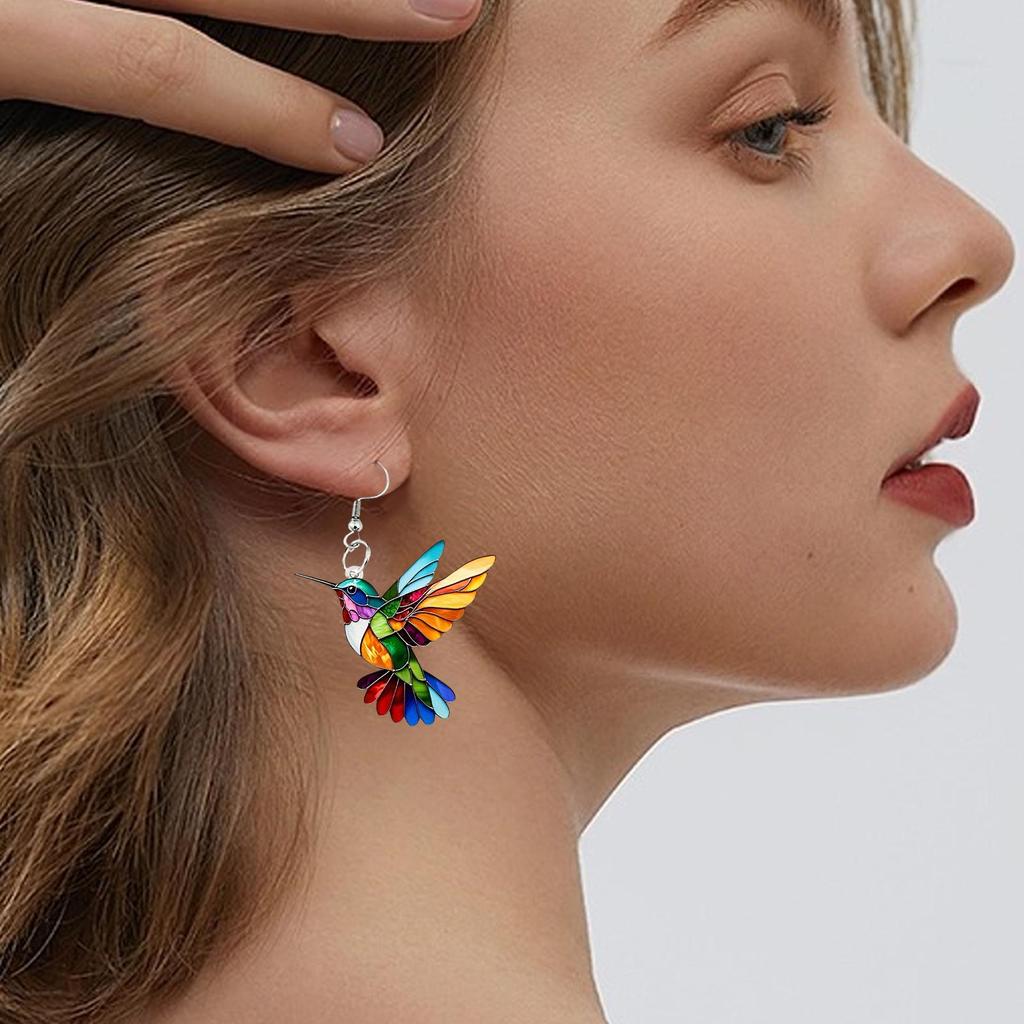 Colorful Hummingbird Earrings Women's Pendant Dangling Earrings Jewelry For Women Earrings Accessories Acrylic Dangling Earrings