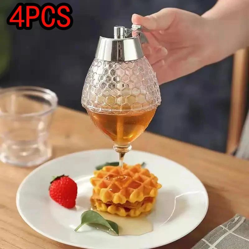 Honey Dispenser Non-Glass Syrup Dispenser Honey Container Honeycomb Shaped Honey Distribution Tank Honey Jar with Stand