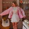 VAYLA Floral Printed Women's Cardigan Cute Lace up Pink Women Coat Casual Loose Autumn Warm Coats Fashion New Ladies Coats Outerwear