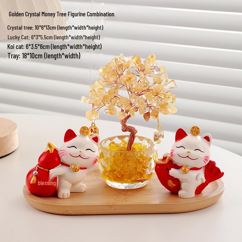 Citrine Money Tree Cat Ornament - Home, Office, Housewarming or Birthday Decoration