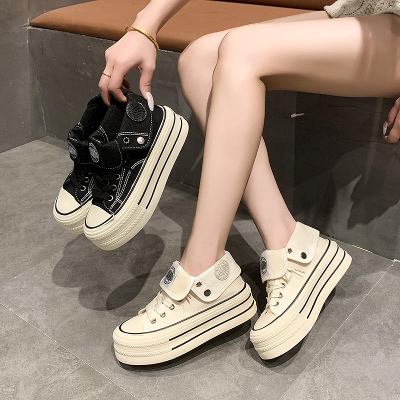 Popular High-top Platform Canvas Shoes for Women In the Summer of 2025, New Versatile Height-increasing Sports and Leisure Board Shoes for Women