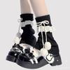 Dopamine Milk Blue Sock Covers Knitted Calf Sleeves Lace Trim JK Stacked Socks with Pom Poms Lolita Socks for Women