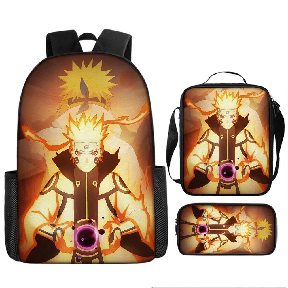 Primary school students' new Naruto cartoon schoolbag three-piece backpack large-capacity backpack