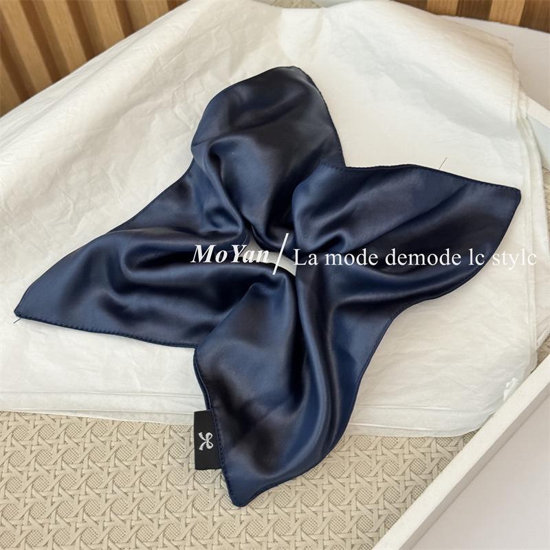 Korean-Style Faux Leather Scarf Hair Tie Set: Large Square Headband, Intestine Hair Tie, and Shiny Bun Accessory.